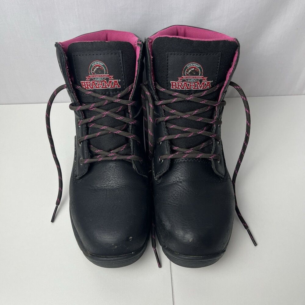 BRAHMA Bevel Women’s Steel Toe Work & Safety Lace-Up Ankle Boots Black/Pink 7.5